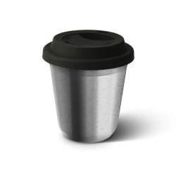 Kubek 350 ml SREBRNY, z czarną pokrywką